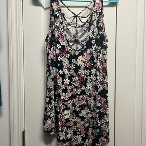 Floral Strappy-Back Tank Dress - Black & Pink Floral